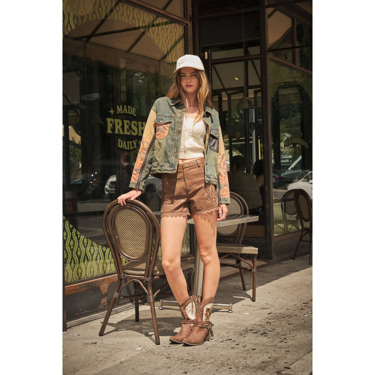 Blue B Western Print Mix Denim Jacket 15545J