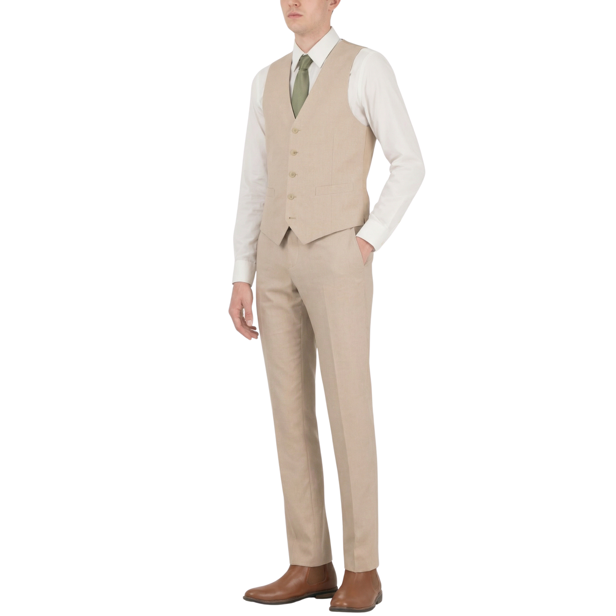Jax Mens Tan 2 Button Notch Lapel Pick Stitching 3 Pc Slim Fit Suit