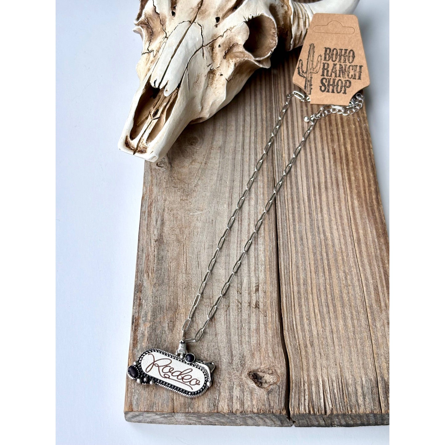 Western RODEO Print Stone Pendant Chain Necklace