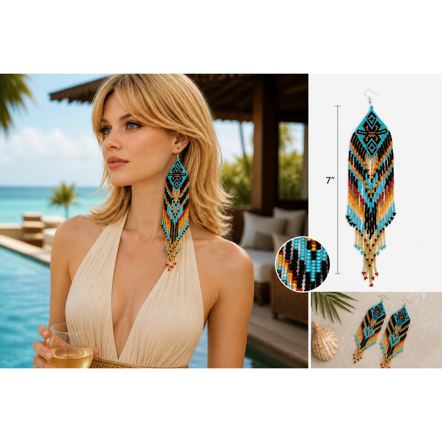 Extra-Long Handwoven Beaded Fringe Earrings | Czech Seed Beads
