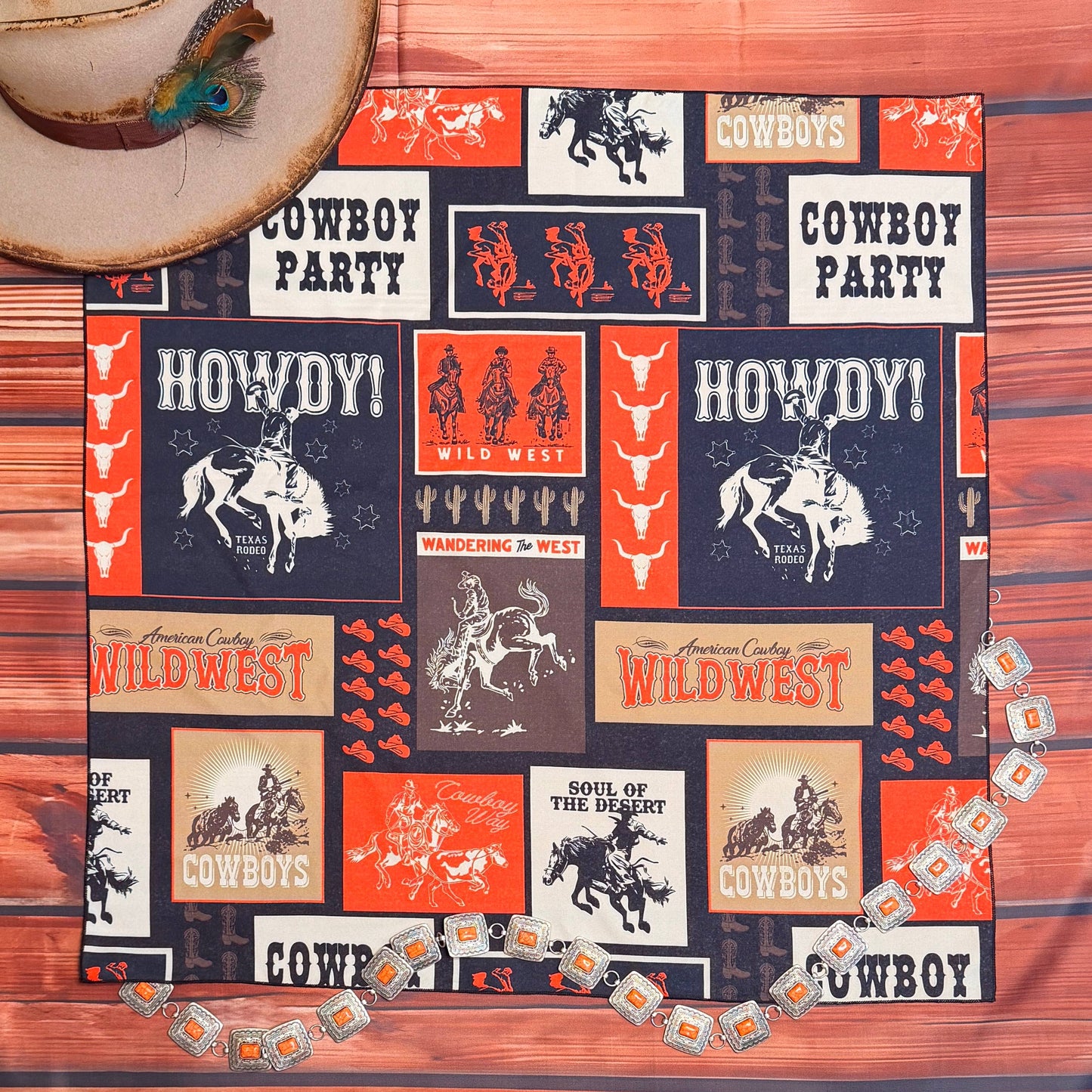 AV3008 WESTERN COWBOY PRINT WILD RAG 28x28