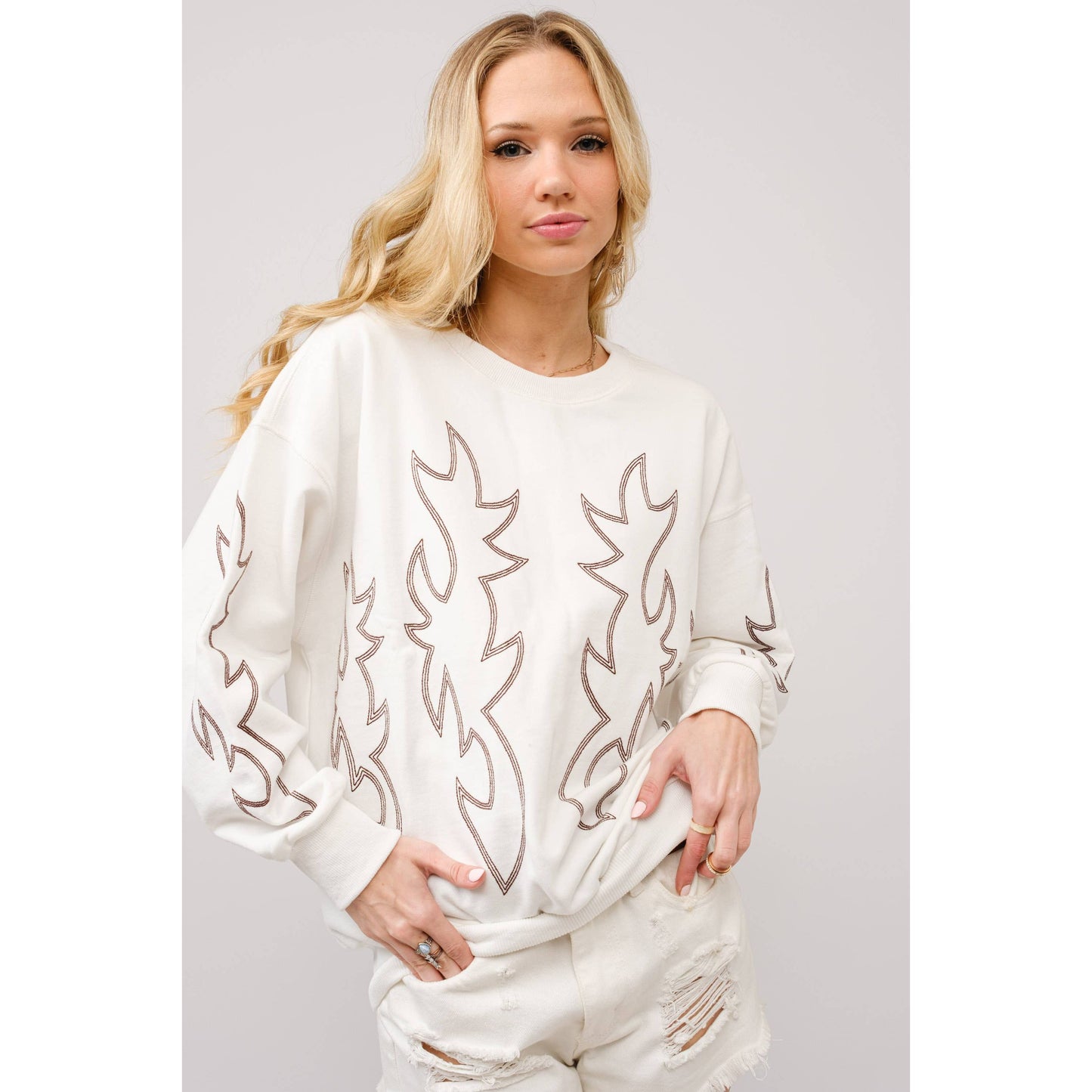 Western Boots Stitch Pullover Sweatshirt