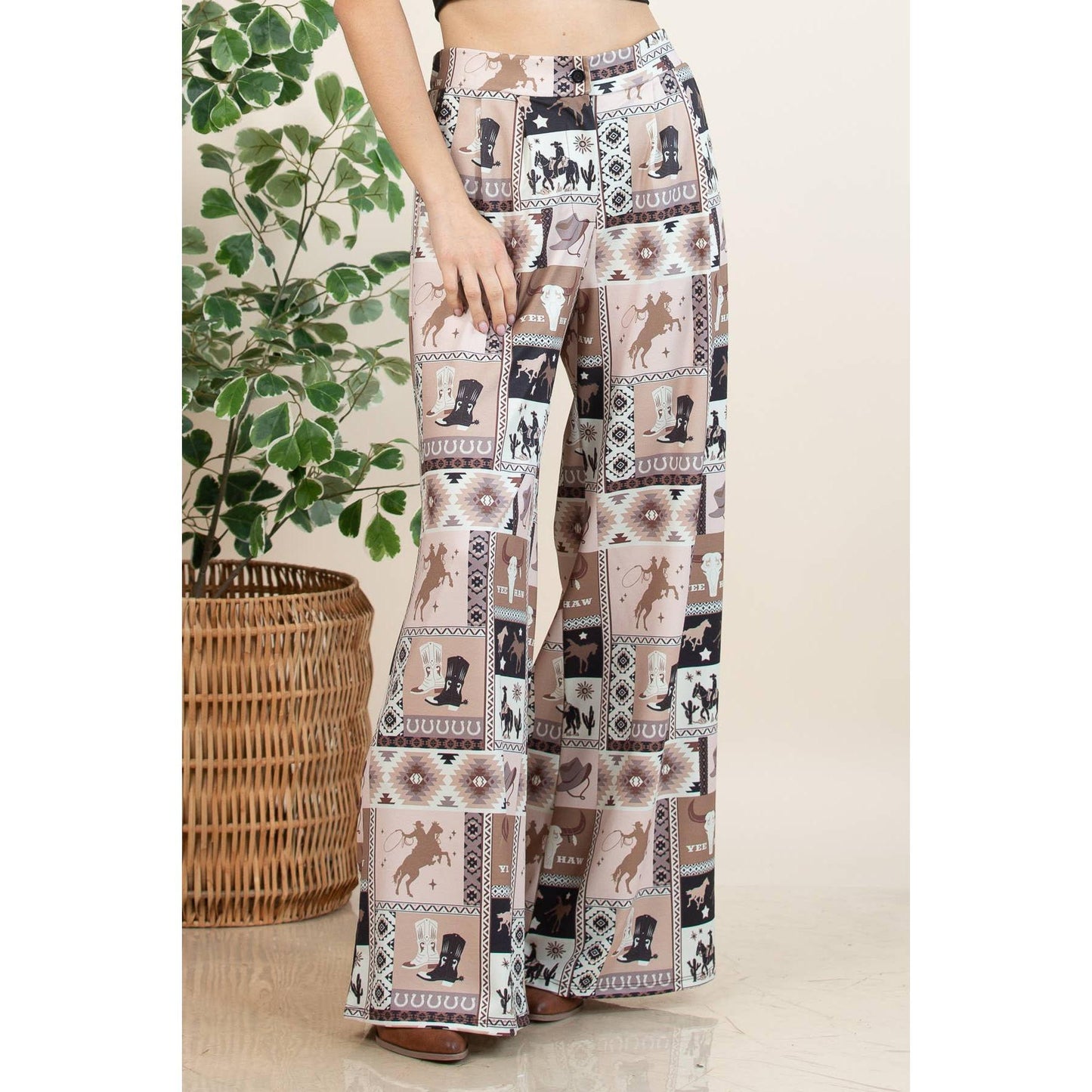 Nylon Apparel - P1261-6274-Nora Western Patch Collage Print Slack Pants