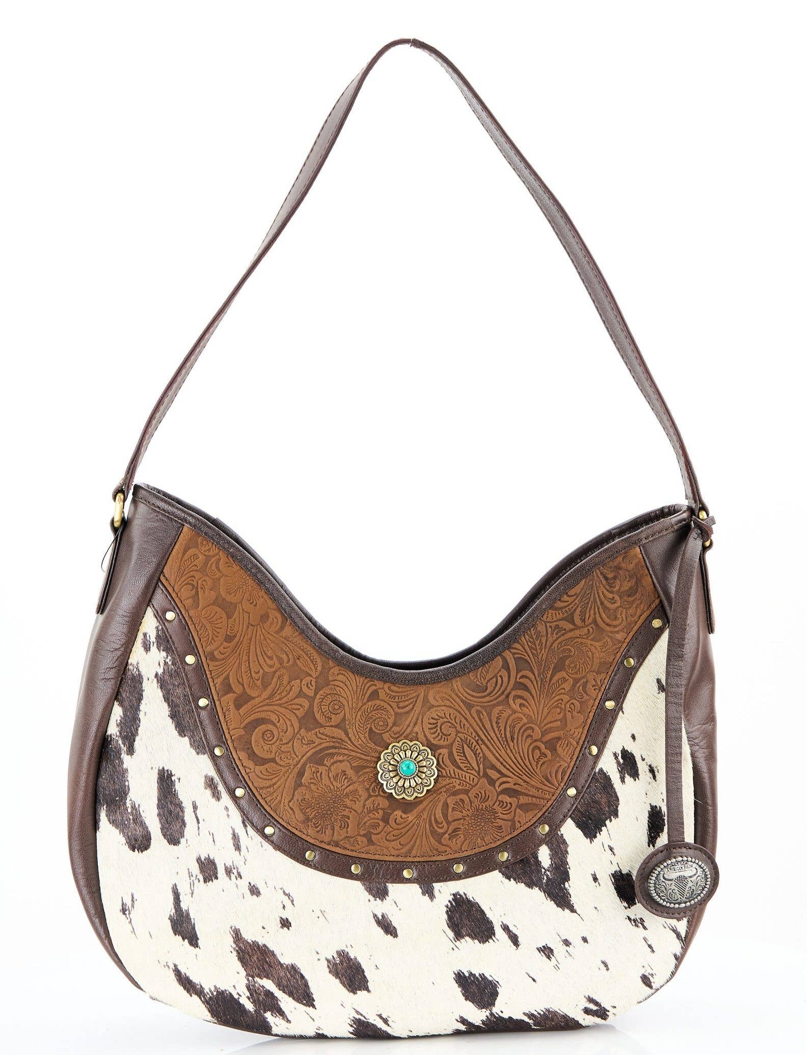 U-Shape Hide Hobo Bag with Turquoise Floral ABBG 40-26205