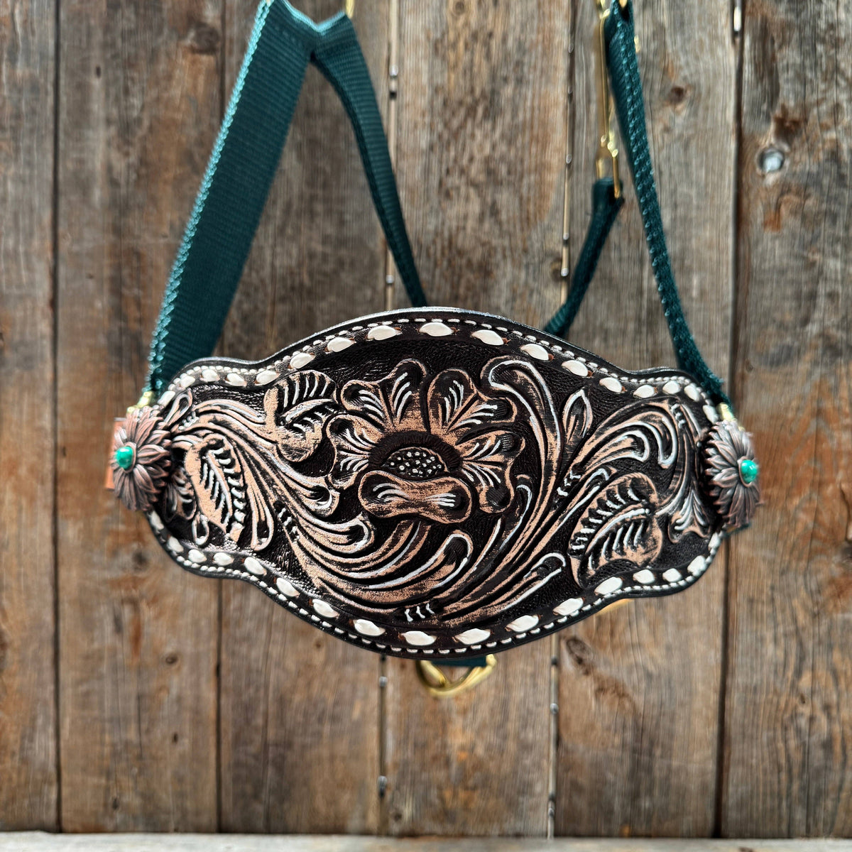 Hunter Green Nylon Horse Halter – Bronc Noseband with Western Conchos NH114