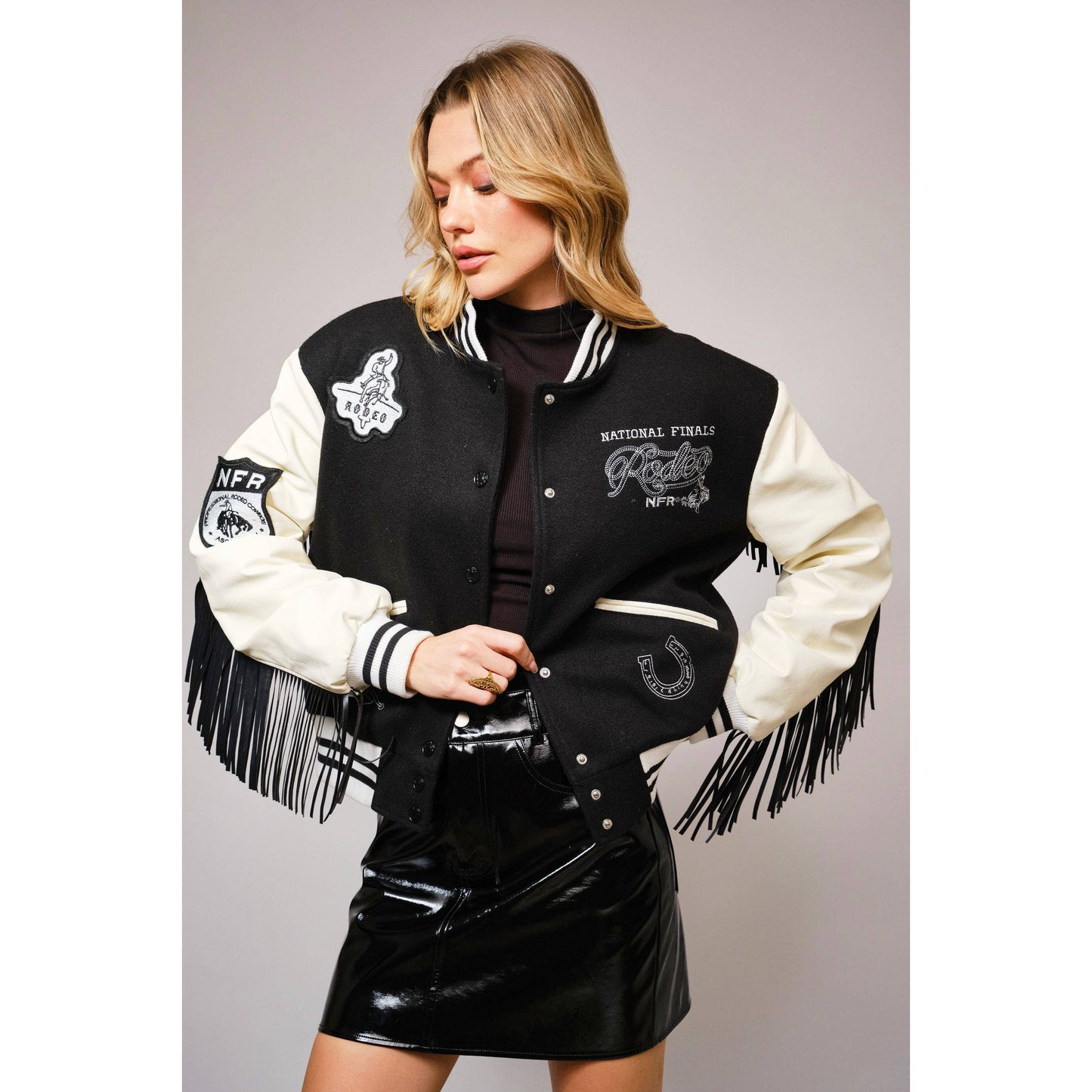 23557J - NFR Rodeo Patch Varsity Fringe Western Jacket