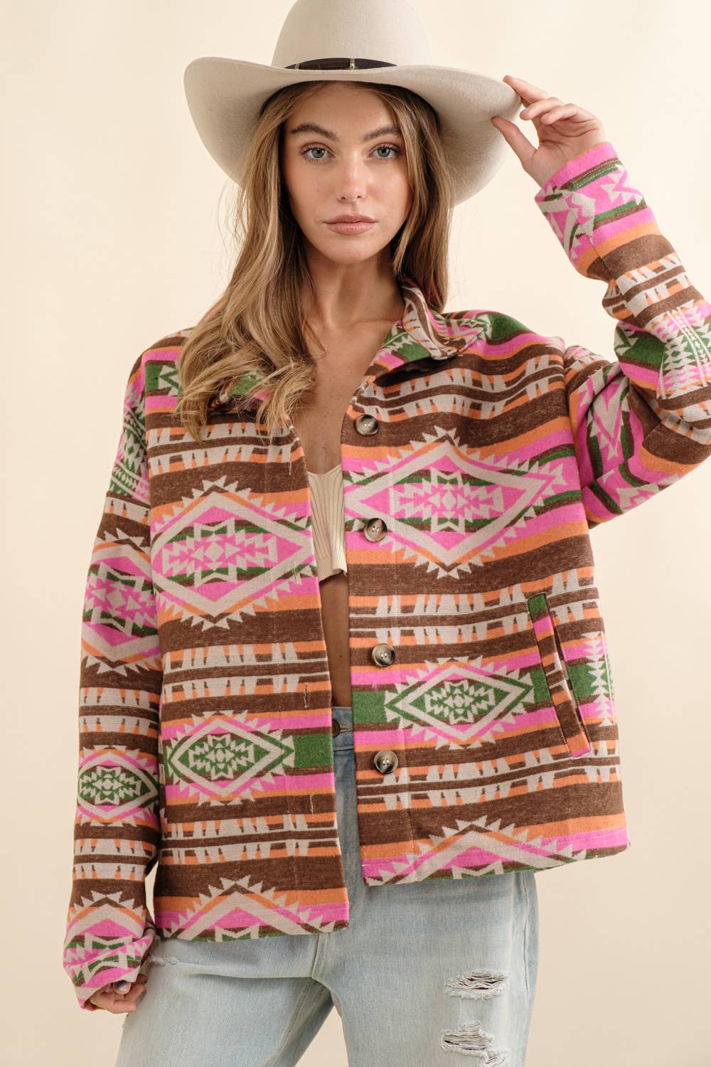 32621J - Aztec Jacquard Mock Neck Button Up Western Jacket