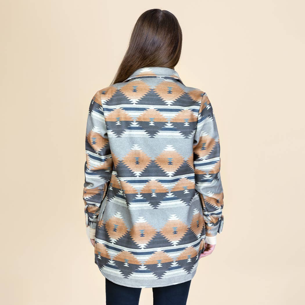 Aztec Print Shacket with Pockets