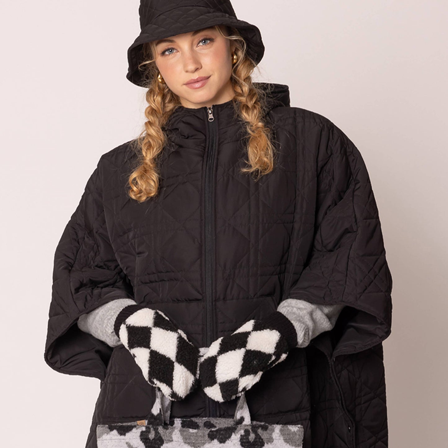 Diamond Pattern Sherpa Warm Mittens Winter Gloves