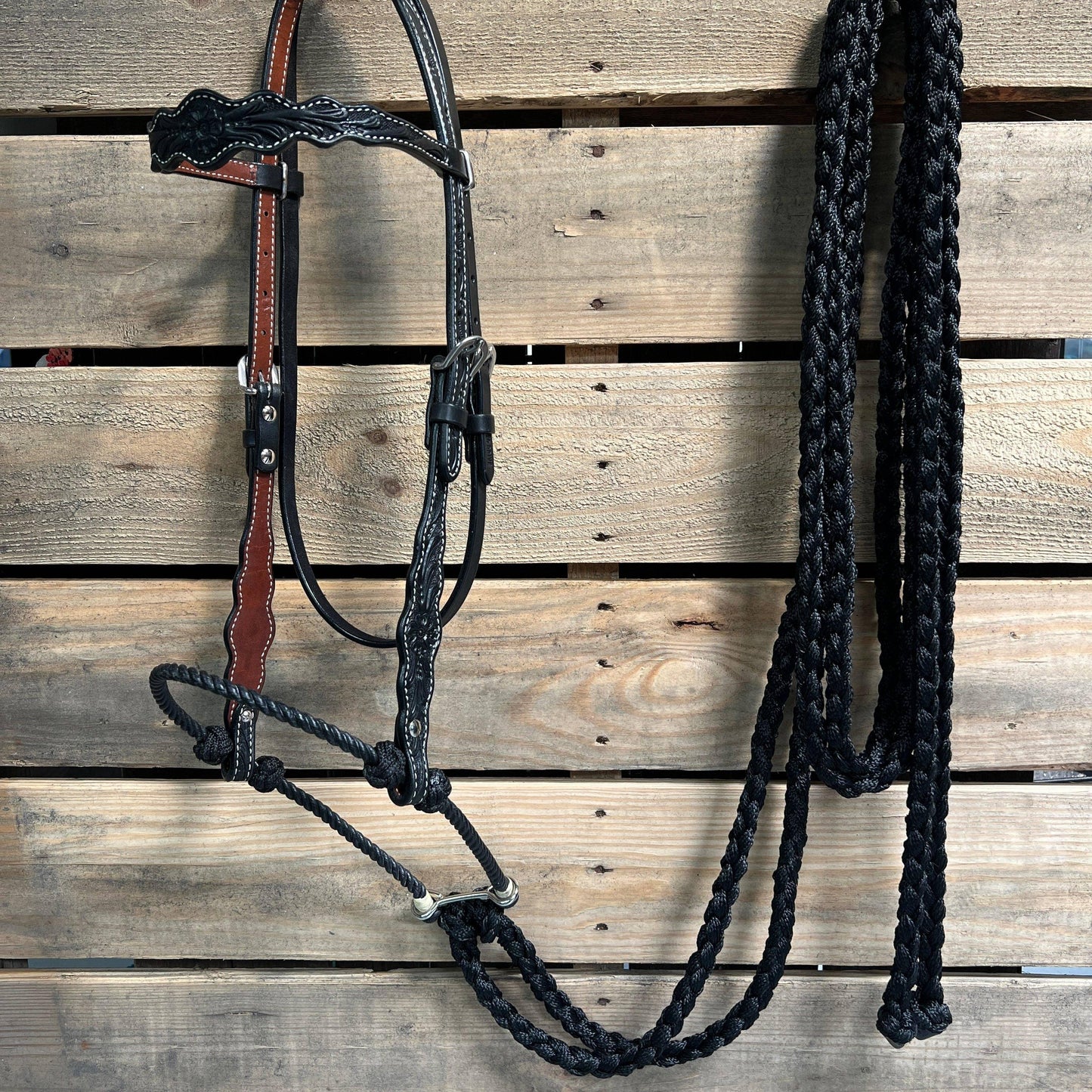 Rodeo Drive - Black Floral Scalloped Black Loping Hackamore #LHK014