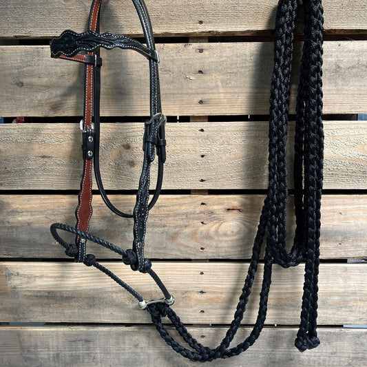 Rodeo Drive - Black Floral Scalloped Black Loping Hackamore #LHK014