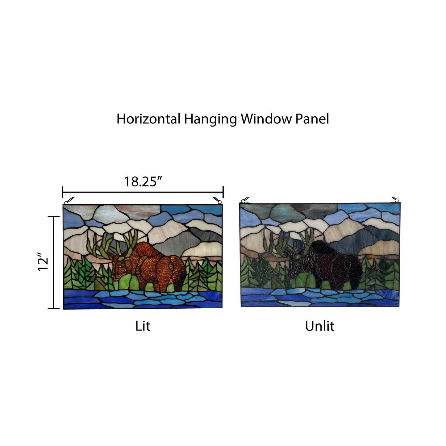 12"H Moose in Mountain Scape Stained Glass Window Panel