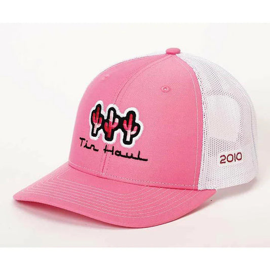 Tin Haul - Pink & White Embroidered Cactus Snap Back Ladies Ball Cap 1007705010934PI