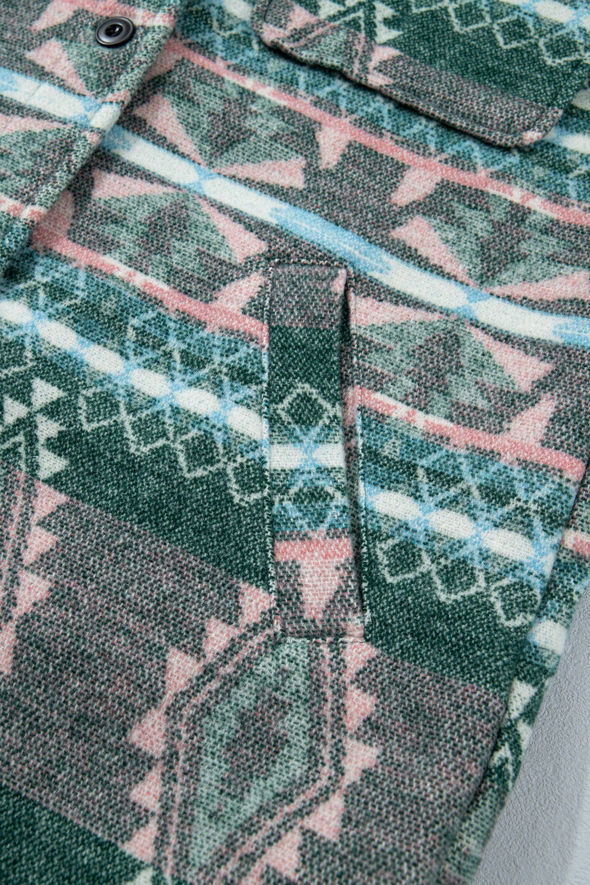 Geometric Print Button Front Long Sleeve Shacket