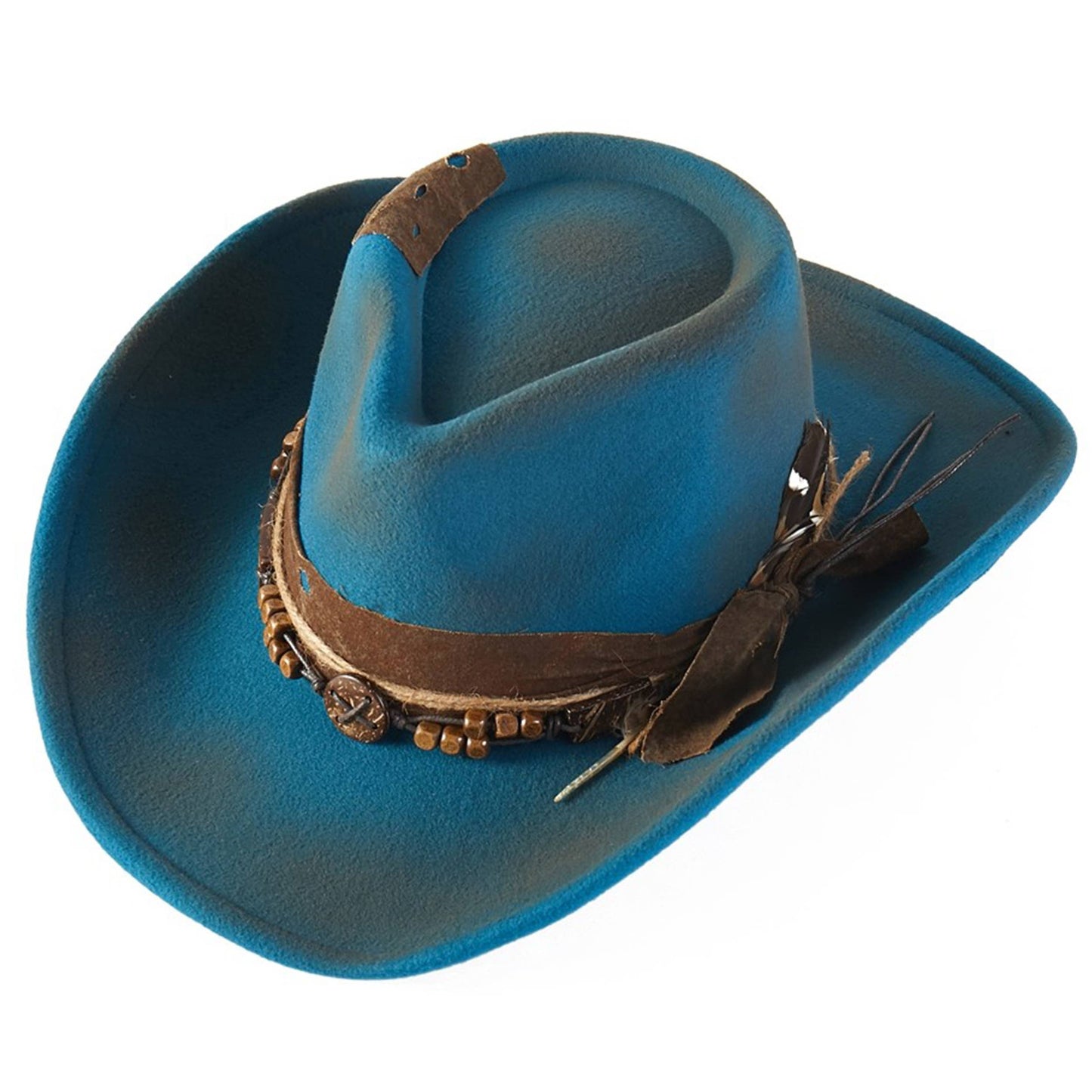 Distressed Fabric Band Rustic Cowgirl Fedora Hat