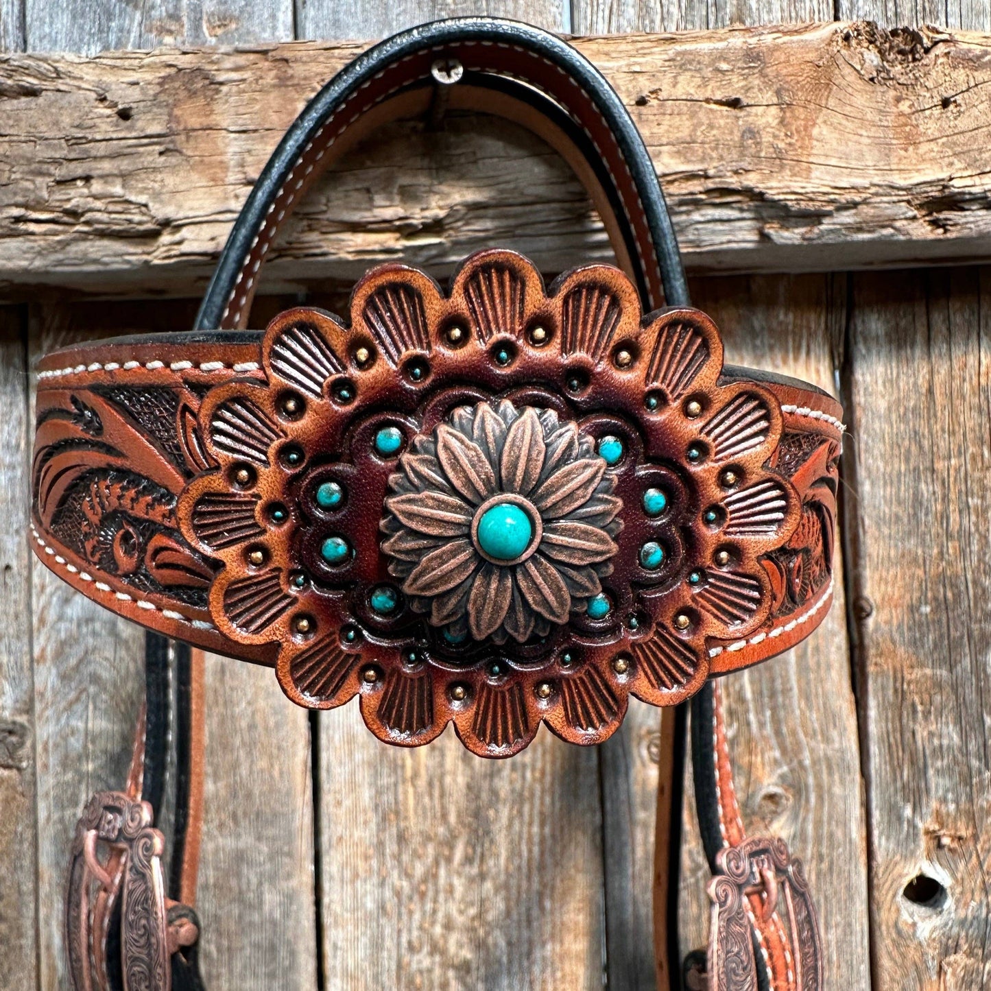 Honey Colored Floral Copper and Turquoise Tack Set #BBBC529