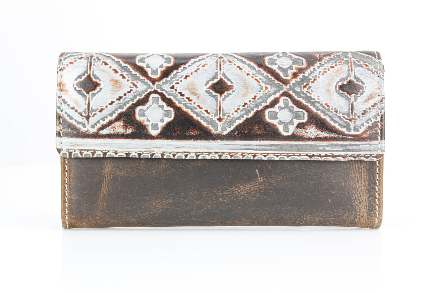 Women’s Brown Leather Silver Aztec Clutch ABLW 18-2524
