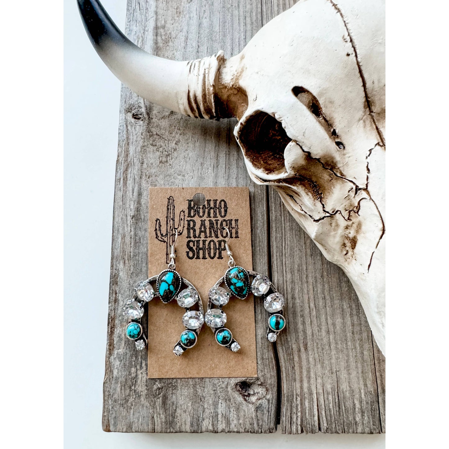 Glass Stone Squash Blossom Western Earrings