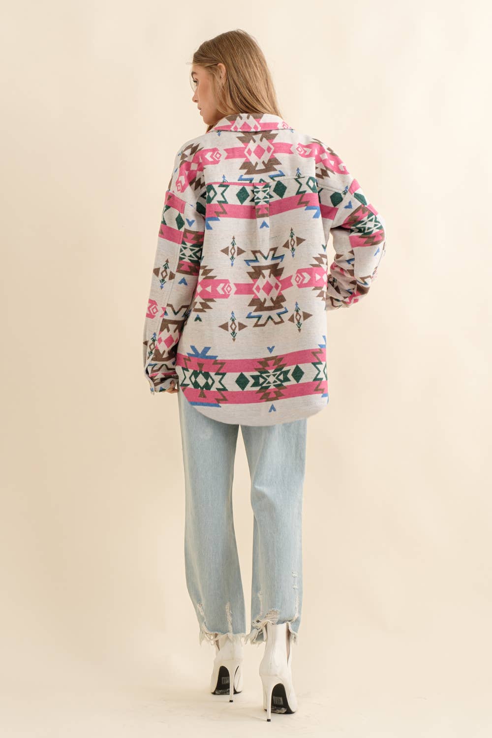 32652J - Jacquard Aztec Western Shirt Jacket