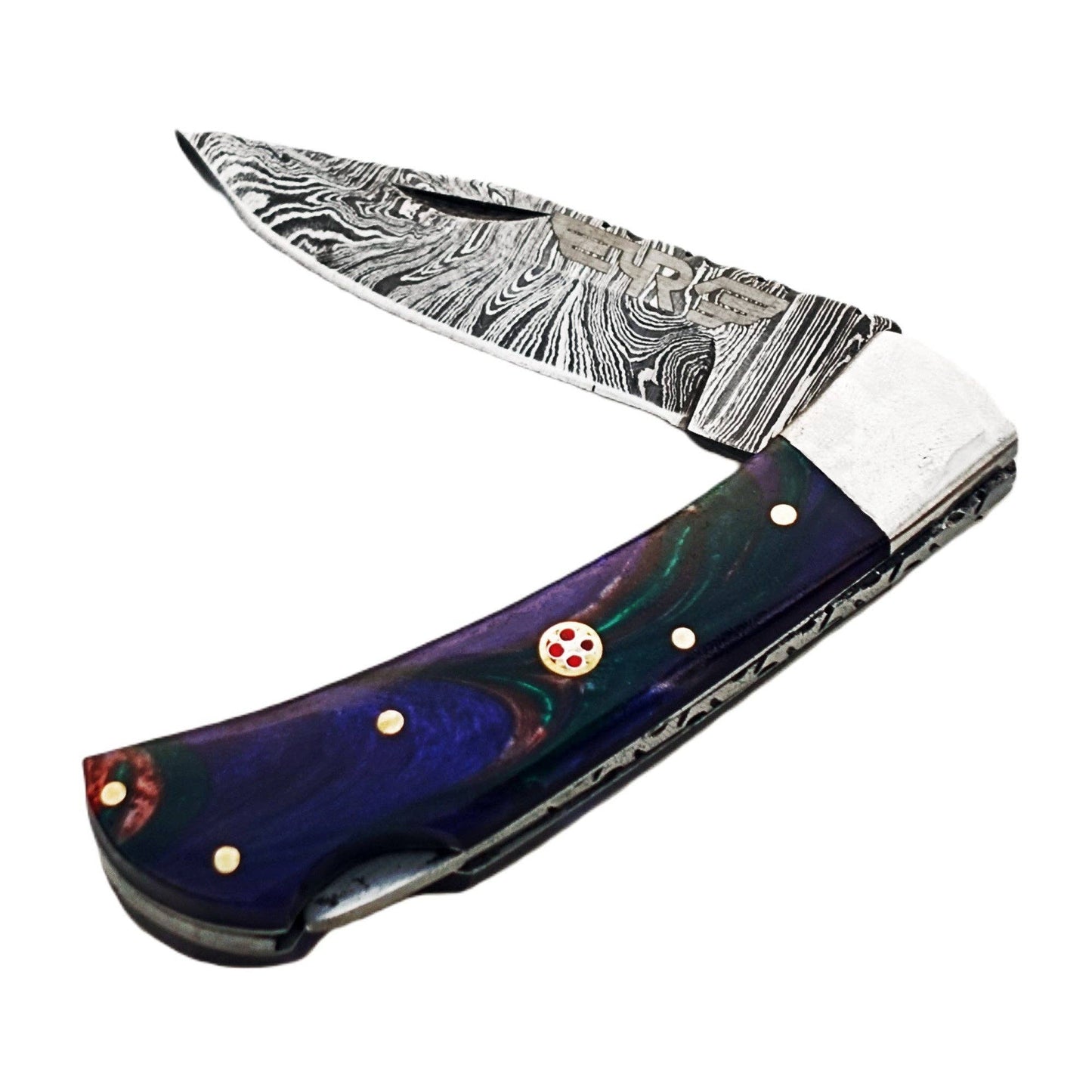 The Horned Frog Folding Knife - Damascus Steel