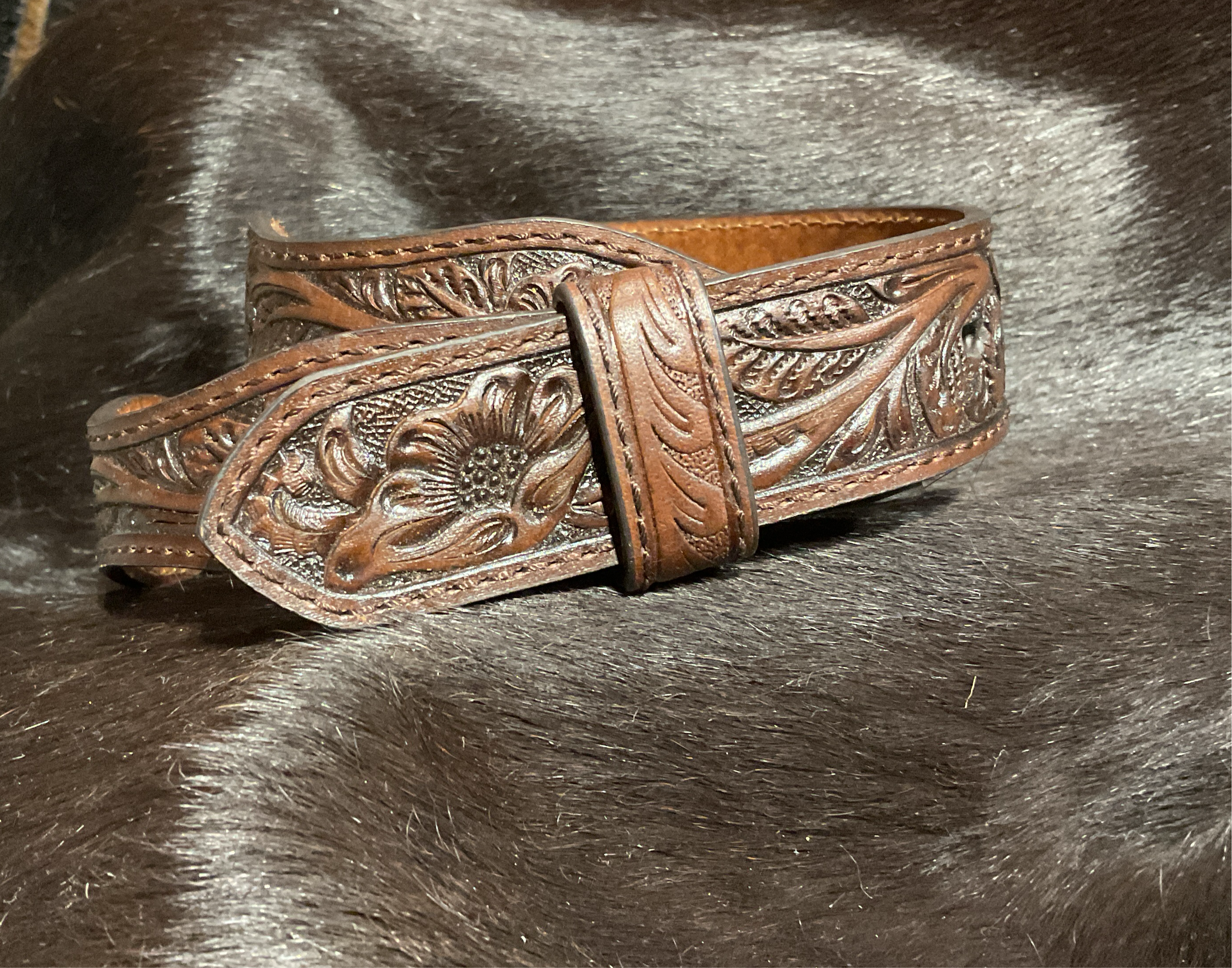 Kids Belt -Scalloped Edge Leather, Flower Tooling