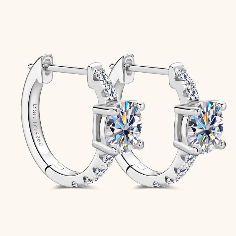 Moissanite Latch Back Huggie Earrings in 925 Sterling Silver