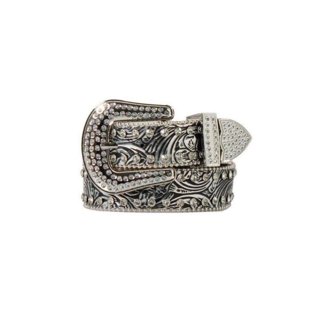 Nocona Western Belt Girls Floral Crystals Buckle Black Silver N4443065