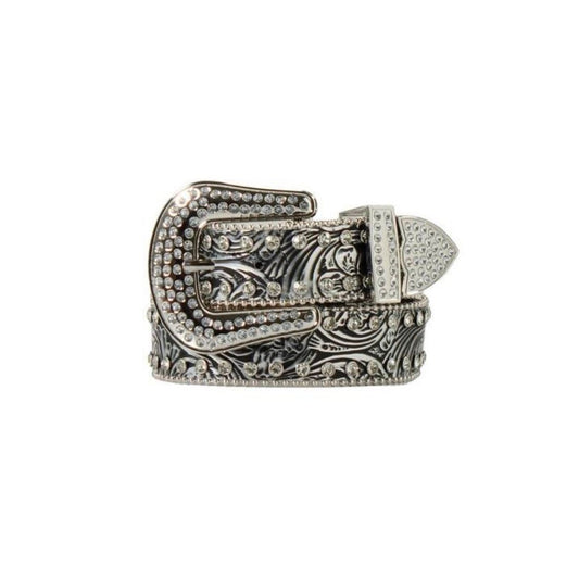 Nocona Western Belt Girls Floral Crystals Buckle Black Silver N4443065