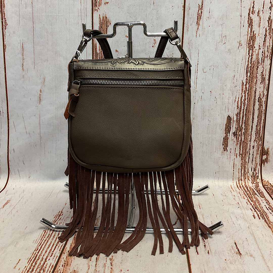 Tooled Leather with Fringe Handbag