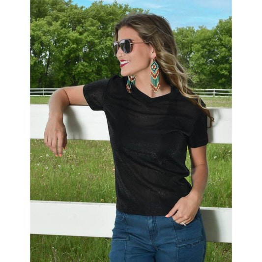 Cowgirl Tuff Co. / B. Tuff Jeans - Short Sleeve V-Neck Tee (Black Lightweight Shimmer Breathe)