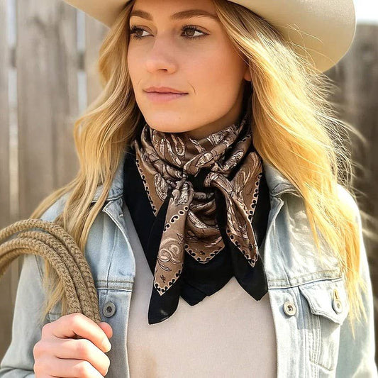 Rodeo Drive - 35X35"  Black and Tan Floral Paisley Wild Rag / Scarf WR3383