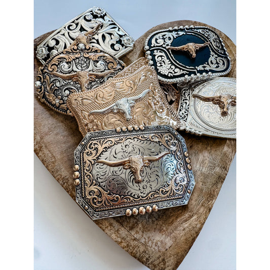 Western Longhorn Steer Metal Belt Buckle
