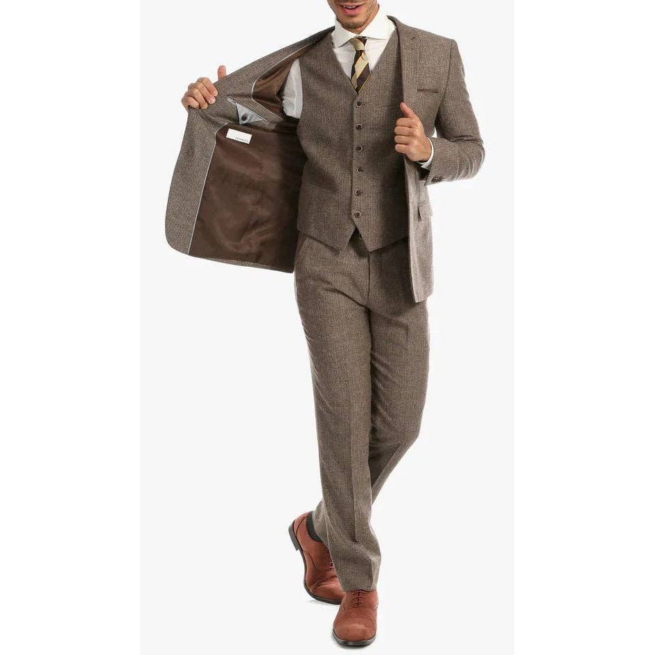 York Brown 3 Piece Herringbone Suit