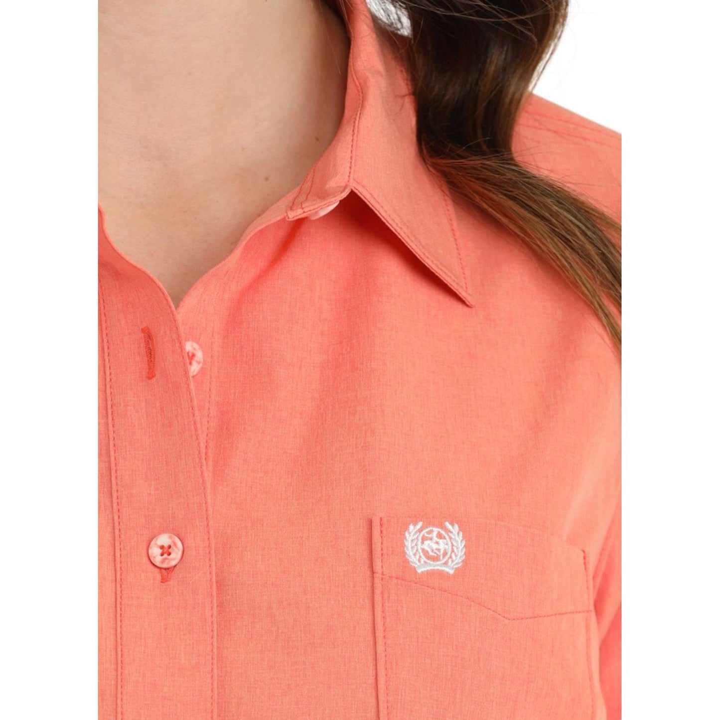WOMEN'S SOLID BUTTON-DOWN WESTERN SHIRT - CORAL MSW9162001