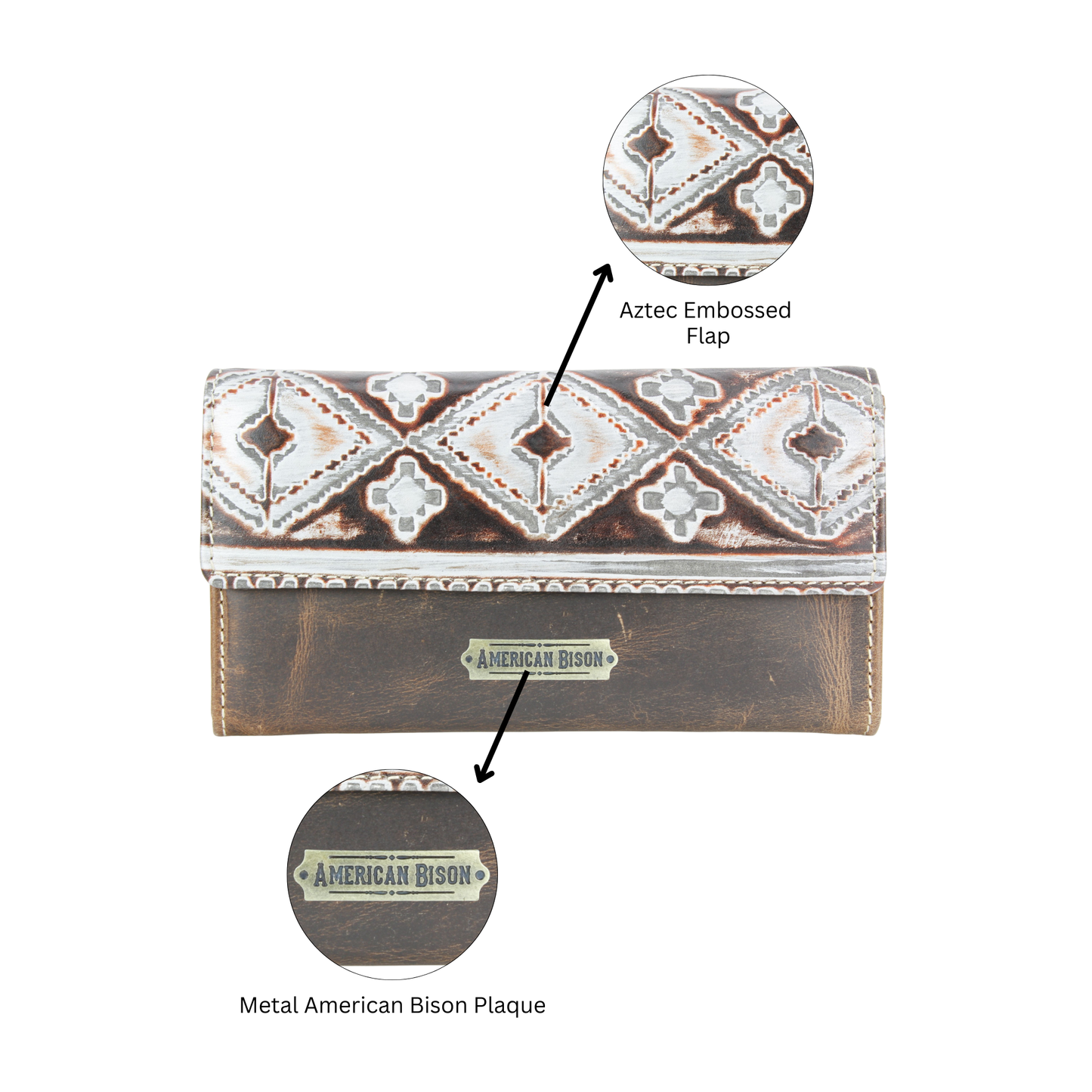 Women’s Brown Leather Silver Aztec Clutch ABLW 18-2524