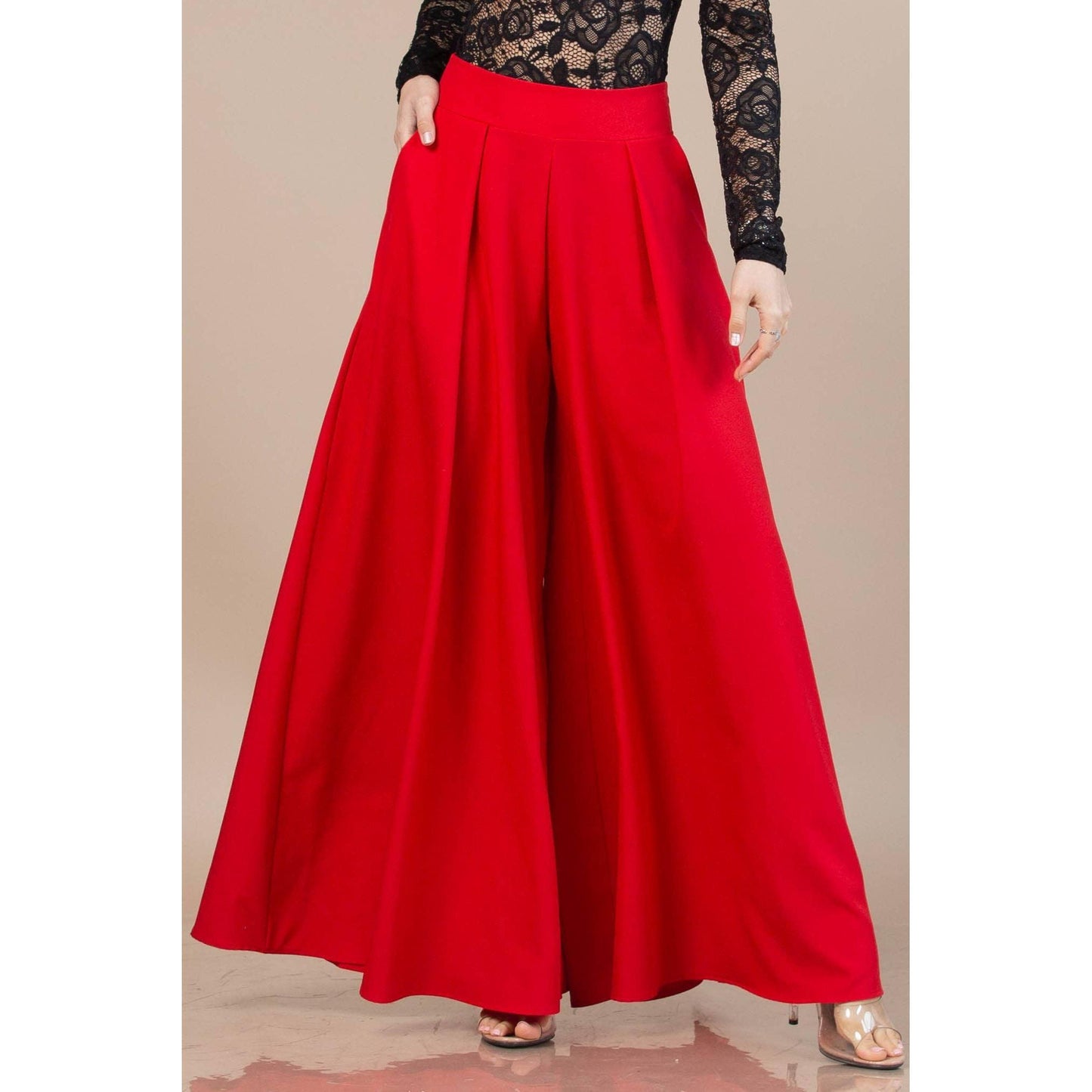 Nylon Apparel - P919-Solid-Solid  Color Women Wide Palazzo Pants