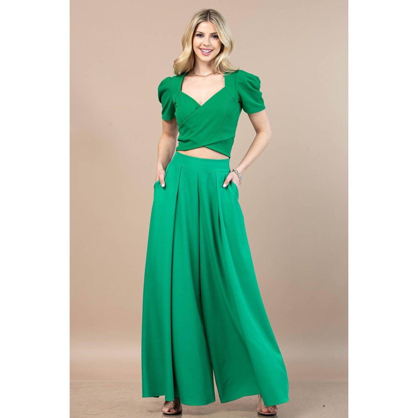 Nylon Apparel - P919-Solid-Solid  Color Women Wide Palazzo Pants