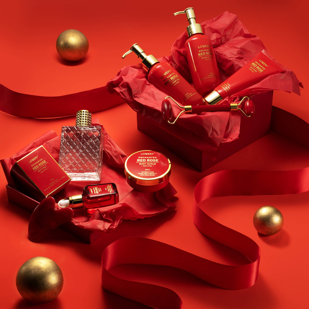 Christmas Gift Basket, Red Rose Spa Bath and Body Self Care
