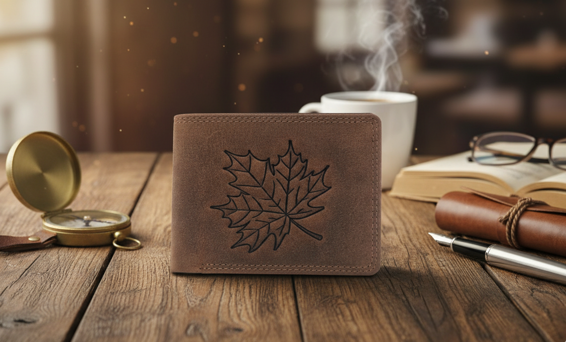 Mens Wallet, Brown Leather, RFID Protection Maple 383