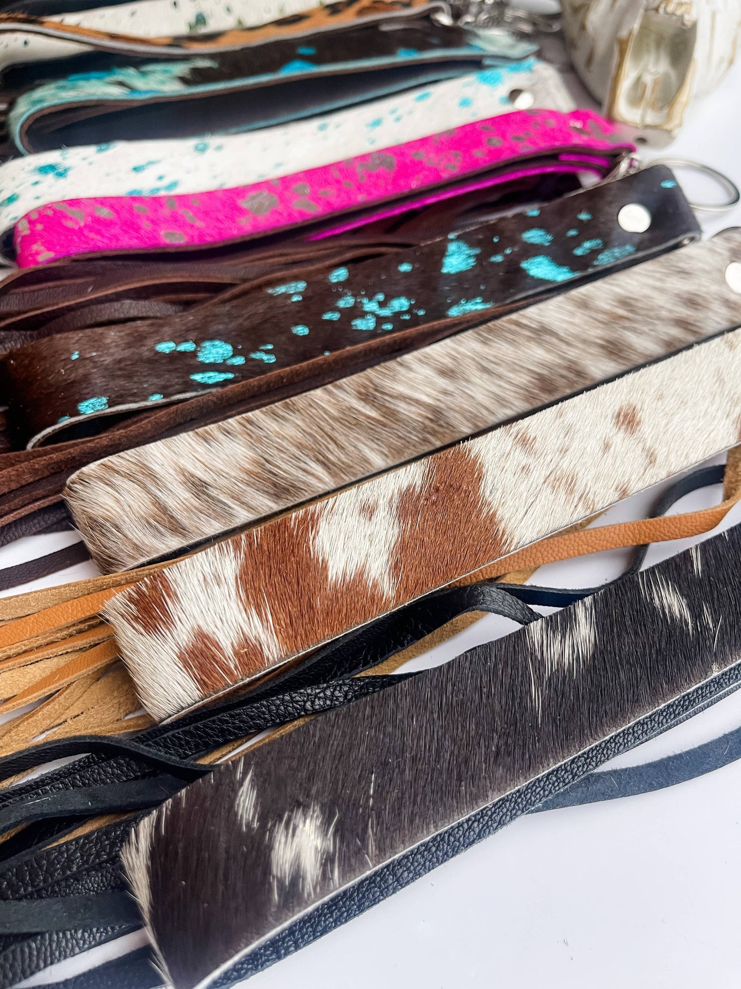 Cowhide Leather Fringe Tassel Keychain