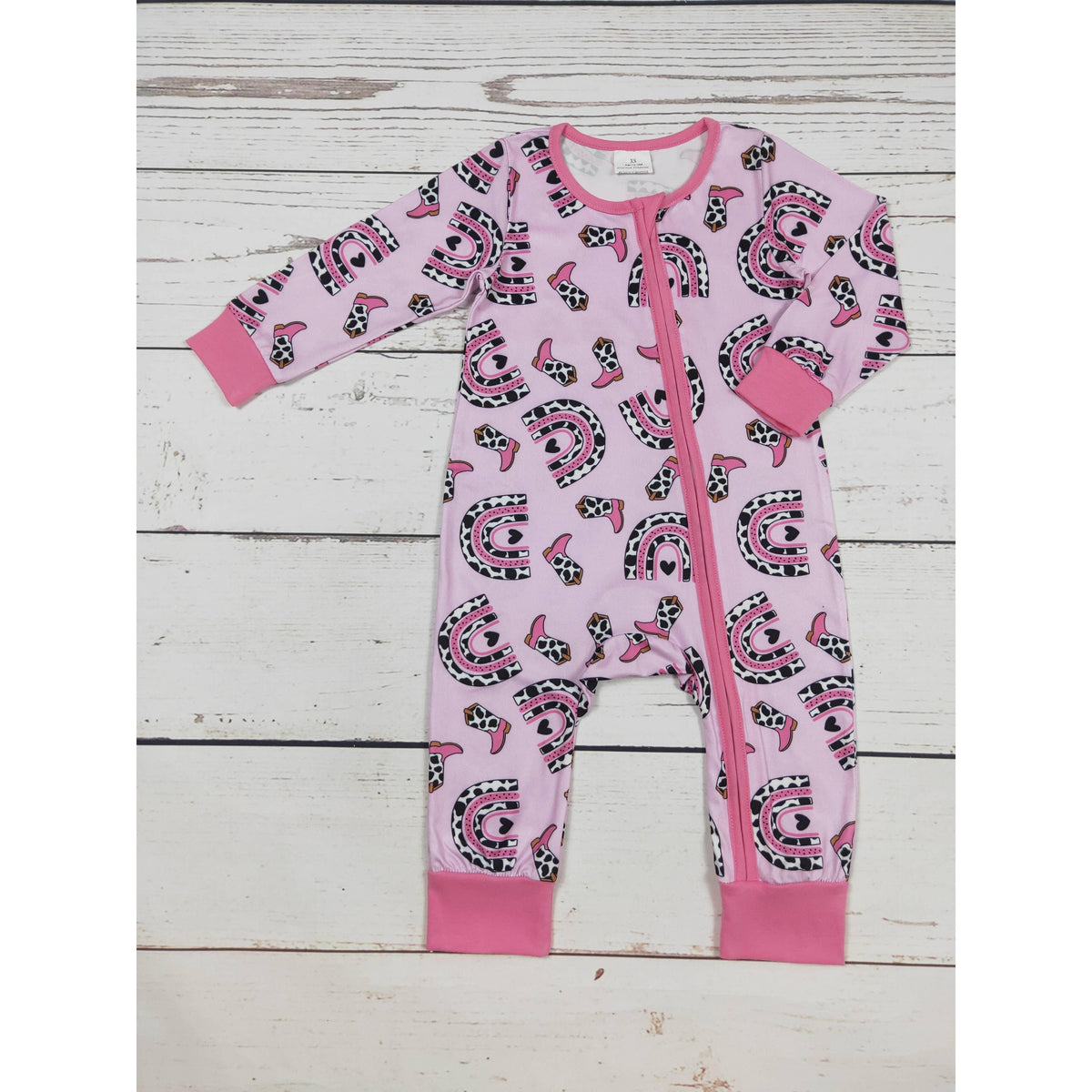 sassy kids palace - Baby- Infant Boots Print Pink Zip Sleeper onesie