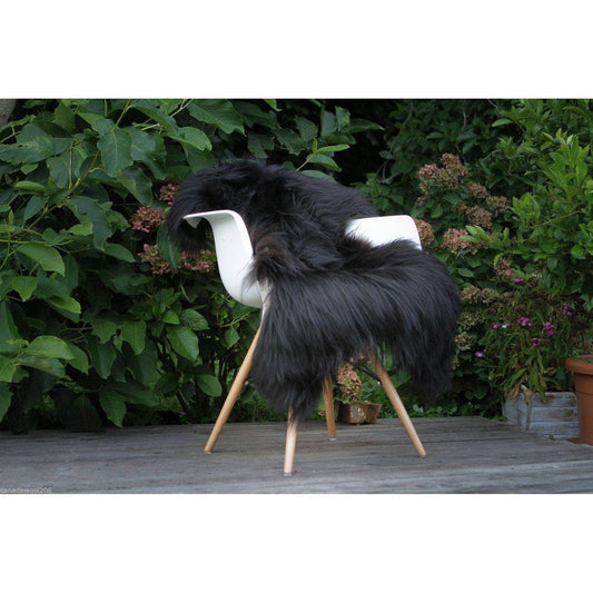 Genuine Icelandic Black Sheepskin Rug with Long Soft Wool