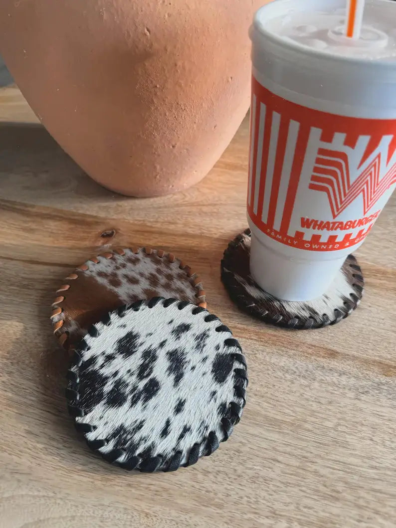 Genuine Cowhide Leather Coasters | Western Hair-On Hide