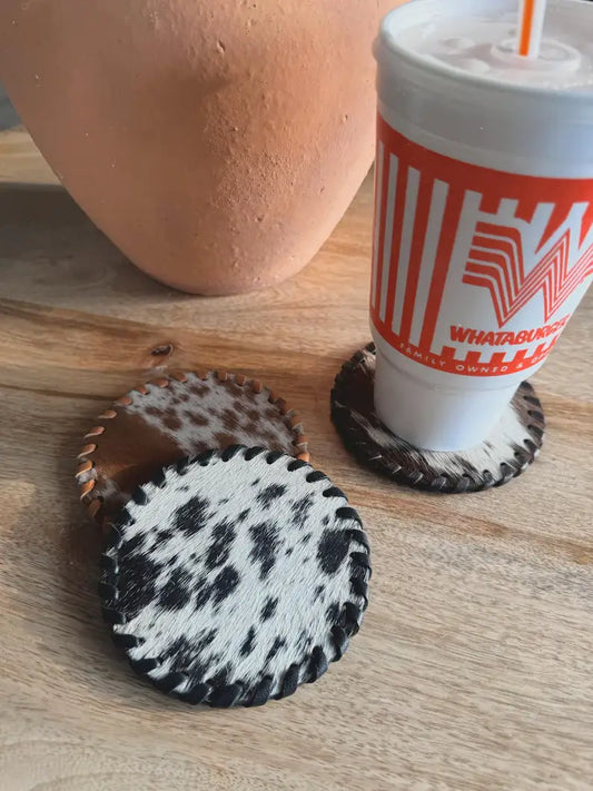 Genuine Cowhide Leather Coasters | Western Hair-On Hide