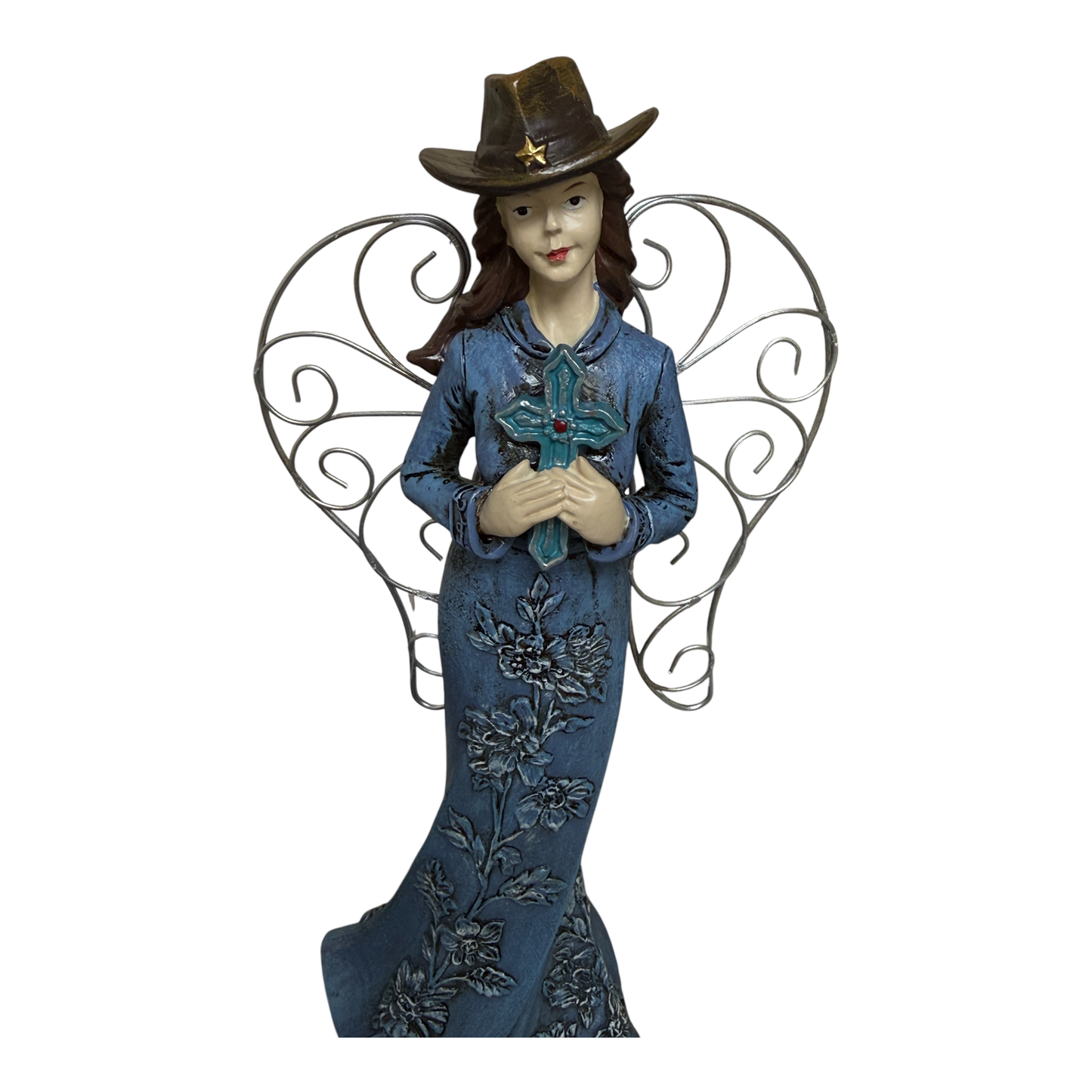 Western Cowgirl Angel Figurine with Turquoise Cross