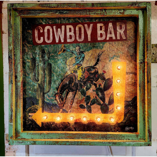 TroubleMaker Trading Company - Cowboy Bar - 24" Square Lighted Artwork