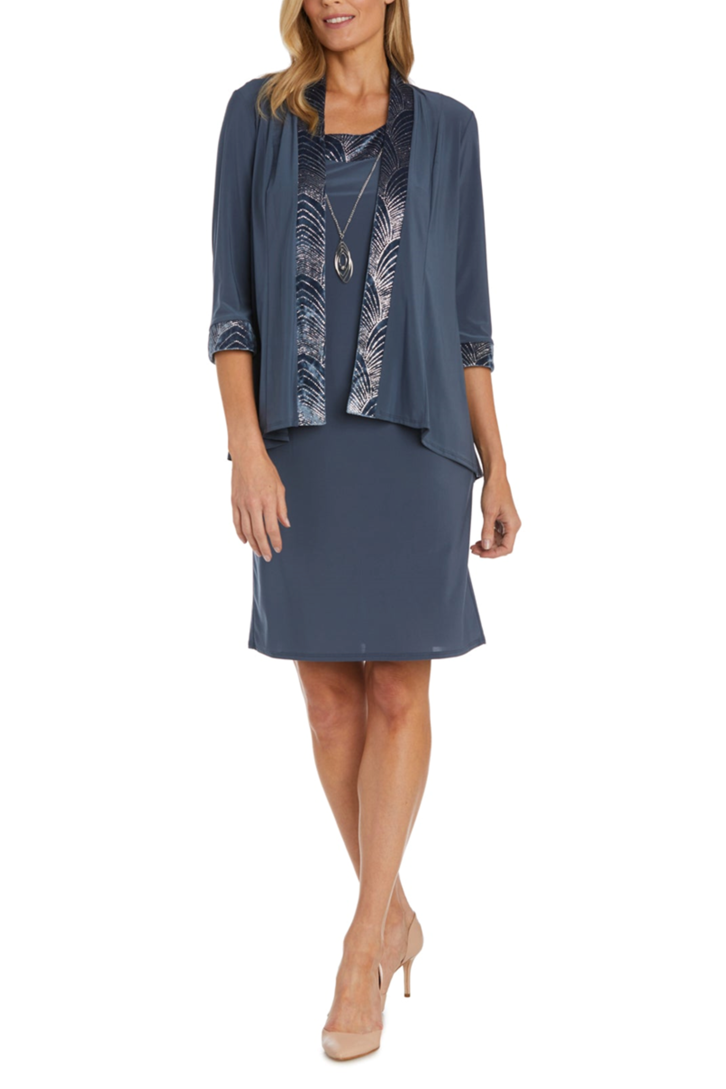 RM Richards 2-Piece Contrast Metallic Jacket Dress
