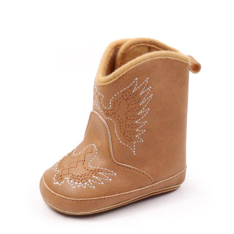 Kids Charm Online - Camel pleather baby  boots with velcro. MY3167C