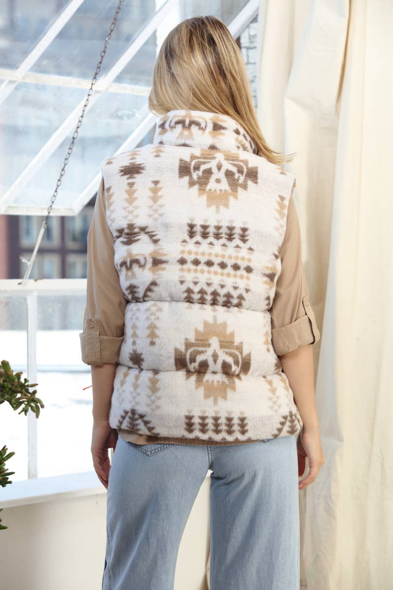 Aztec Printed Wool Like Jacquard Puffer Vest
