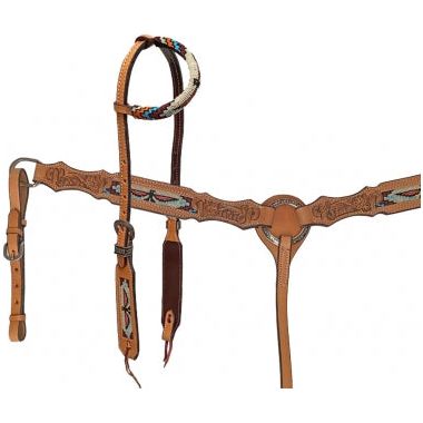 Rugged Ride One Ear Headstall And Breastcollar Set With Fancy Hardware And Beading - Firebird